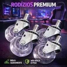 Rodízios Gel Silenciosos Reforçados p/ Cadeiras Gamer Diretor Pino Universal 11mm Não risca o piso
