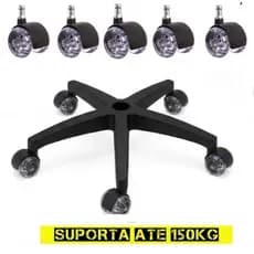 Kit Gamer Base Reforçada + Rodízios em Gel Duplos – Suporta até 150kg