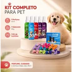 kit Higiene Pet Cachorro PERFUME Pet Clean + SABONETE Glicerina NEUTRO + Kit LACINHOS Banho e Tosa