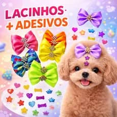 Lacinhos + Adesivos PET Decorativos 10/20/30/40/50 modelos e cores Sortidos Pet Shop banho e tosa