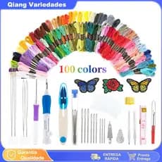 Kit Agulha Magica Ponto Russo – Acessórios para  Bastidores + Linhas Ideal Para Iniciantes100 Cores