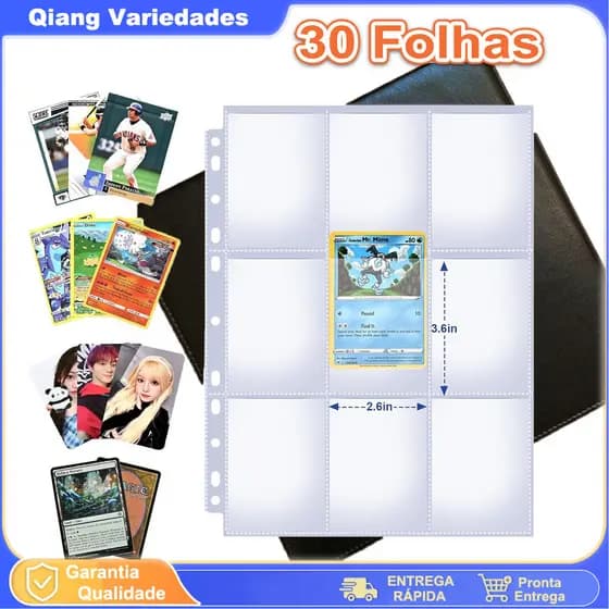 Kit com 10/20/30 Folhas Plásticas Fichario Pasta Album Pokemon Cartão  Copa do Mundo