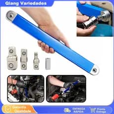 Kit Extensor para Chave Catraca | Aço Carbono | Acessório para Apertar/Desapertar em Espacos Estreitos de Carro/Moto