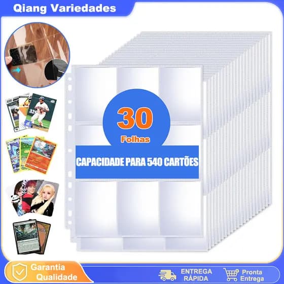 Kit com 10/20/30 Folhas Plásticas Fichario Pasta Album Pokemon Cartão