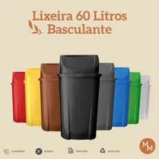 Lixeira 60L Vai e Vem Reforçada | Tampa Basculante | Ideal para Cozinha, Reciclagem e Coleta Seletiva