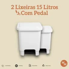 Kit 2 Lixeiras 15L com Pedal Reforçado | Multiuso Cozinha, Banheiro e Lavanderia