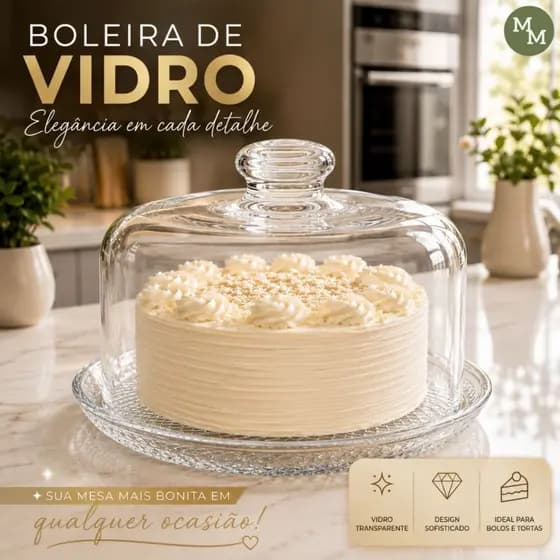 Boleira de Vidro com Tampa Transparente Redonda para Bolos Tortas e Doces