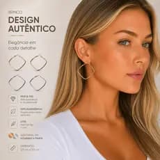 Brinco Feminino Argola Quadrada em Prata 925 com Banho de Ouro 18k ou Prata Polida (Nexxus)