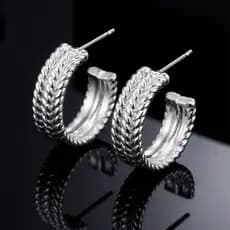 Brinco Feminino Meia Argola Texturizada em Prata 925 Design Polido (Nexxus)