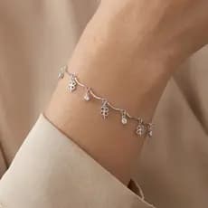 Pulseira Prata 925 Trevos Zircônias Feminina 23 cm Extensor