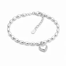 Pulseira Feminina Prata 925 Pingente Coração 20cm com Extensor
