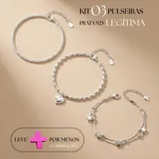 Kit Conjunto 3 Pulseiras Femininas Prata 925 Delicadas Luxo