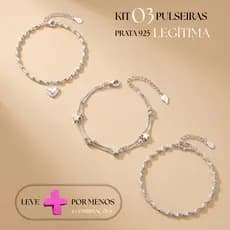 Kit Conjunto 3 Pulseiras Femininas Prata 925 Delicadas Luxo Combinações II