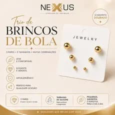 Trio de Brincos de Bola Dourado Banhado a Prata 925 Feminino Hipoalergênico 3mm 4mm 5mm