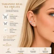 Kit 3 Pares Brincos Borboleta Banho de Prata 925 Pérola Delicado Feminino Zircônia Hipoalergênico