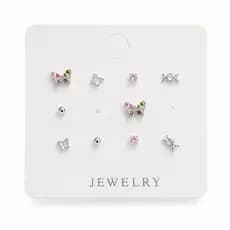 Kit 5 Pares de Brincos Borboleta Estrela Ponto Luz Strass Femininos Delicados Prata 925