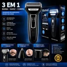 Máquina de Barbear Kemei KM-6558 3 em 1 Aparador de Pelos Co