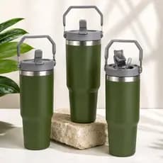 Garrafa Térmica 900ml Flip Straw Verde Militar