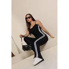 Macacão Com Listra Moda Feminina