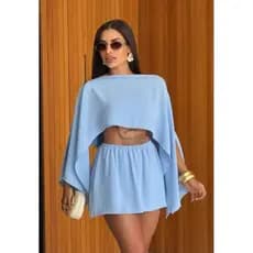 Conjunto Femenino 3 Peças Capa Blusa e Short Saia