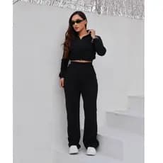 Conjunto Feminino Calça Pantalona Com Bolso E Casaco Zíper Moda Gringa Elegante
