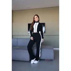 Conjunto Feminino Calça Com Listra Lateral Casaco Zíper Moda Gringa Premium