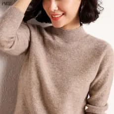 Suéter Feminino 100% Lã Merino com Gola Alta e Cashmere GBBD