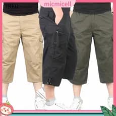 Calças Capri Masculinas Mic_ Retas / Cor Sólida / Respirável / Com Bolso TCUD