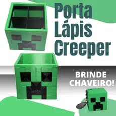 Porta lápis/caneta + Chaveiro  organizador cabeça  MineCraft Creeper gamer jogos nerd Lembrancinha