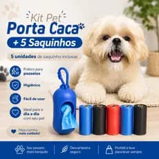 Kit Cata Caca Com 5 Refis Sacos Porta Saquinho Pet Cães Gatos Cachorro Recolher Coco Higiene fezes