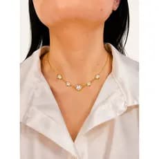 Colar Choker 5 Corações Cristal Banhado a Ouro 18k