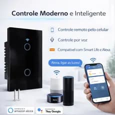 Interruptor Wi-Fi Inteligente Duplo 2 Teclas para Casa Inteligente