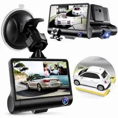 Câmera Veicular 3 Lentes DVR Full HD com Câmera de Ré Visão Noturna e Tela IPS