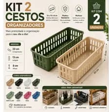 Kit 2 Cestos Organizadores Slim Plástico Multiuso para Armário, Cozinha, Banheiro e Despensa