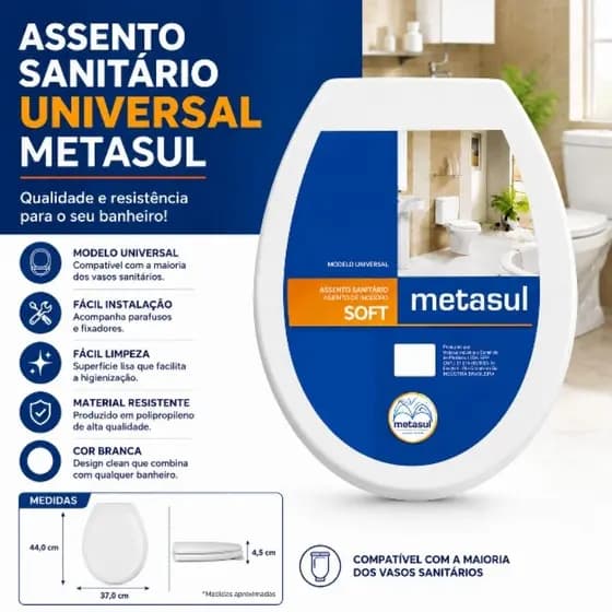 Assento Tampa Vaso Sanitário Universal Soft Close Resistente Fácil Instalação