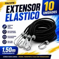 Pacote com 10 Extensores Elásticos 1,50m para Moto Bagageiro com Gancho de Ferro Encapado – Corda para Carga