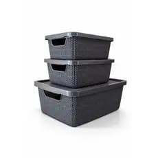 Kit 3 Caixas Organizadoras Multiuso com Tampa Preta – Cestos 2 e 6 Litros