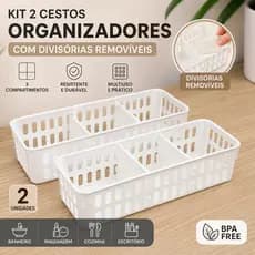 Kit 2 Cestos Organizadores Slim 33cm Com Divisórias Removíveis Multiuso