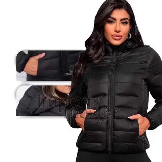 Jaqueta Bobojaco Feminina Capuz Removivel Preta lisa