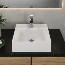 Cuba Pia de Apoio Banheiro Lavabo Sobrepor Quadrada Mármore Sintético 34,5x34,5cm – Modelo Nanda