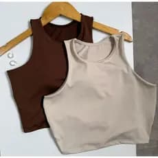 Kit 2 Cropped Básico Liso Forrado Regata Nadador Blusinha Suplex Feminino Cores Da Moda