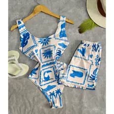 Conjunto Body Maio Suplex Feminino Estampado Short Cintura Alta Verão Tendência Moda Blogueira Bory