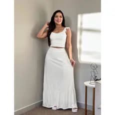 Conjunto Croped e Saia Cropd De Alcinha Com Bojo Tendencia Moda Feminina Verao MicroFribra
