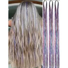 BR74-6 Fios de Cabelo Coloridos Holográficos Sintéticos  Multicoloridos para Penteados Decoração Capilar Fios de Fada