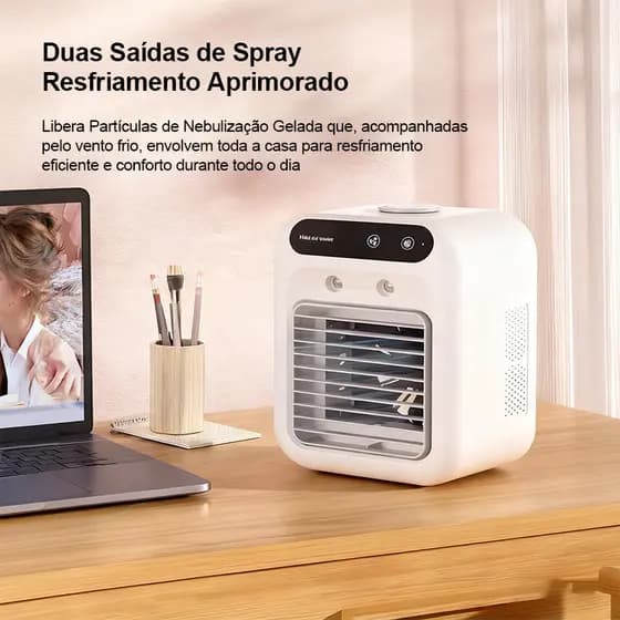 Ar Condicionado Portátil Grande | Climatizador + Umidificador + Ventilador | LED | Para Quarto, Sala, Escritório e Mesa