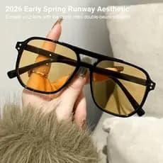 Óculos de sol retrô oversized com armação dupla, proteção UV, um item essencial para o inverno
