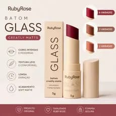 Kit Batom Ruby Rose Creamy Matte Glass Alta Pigmentação Fixação Acabamento Aveludado 2, 3 ou 6 Und