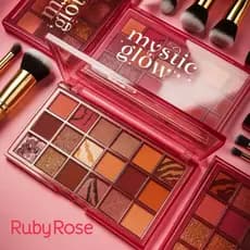 Paleta De Sombras Ruby Rose Make Profissional Mystic Glow 18 Cores Matte Cintilante Marmorizada