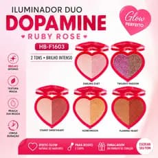 Iluminador Facial Ruby Rose Iluminador Compacto Heart Radiance Dopamine Maquiagem Glow Brilhante