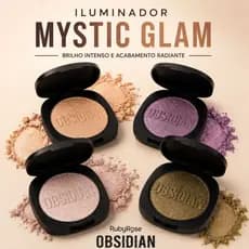 Iluminador E Sombra Ruby Rose Mystic Glam Glow Intenso Alta Pigmentação Obsidian